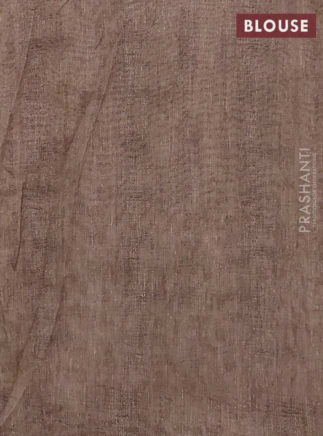 Semi linen saree beige with allover madhubani prints & mirror work