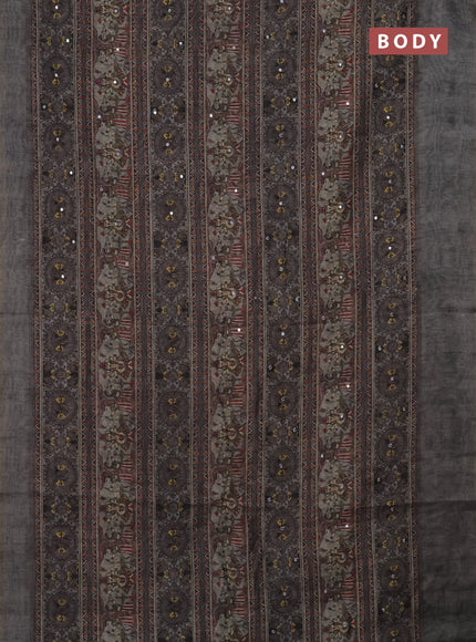 Semi linen saree grey shade with allover madhubani prints & mirror work