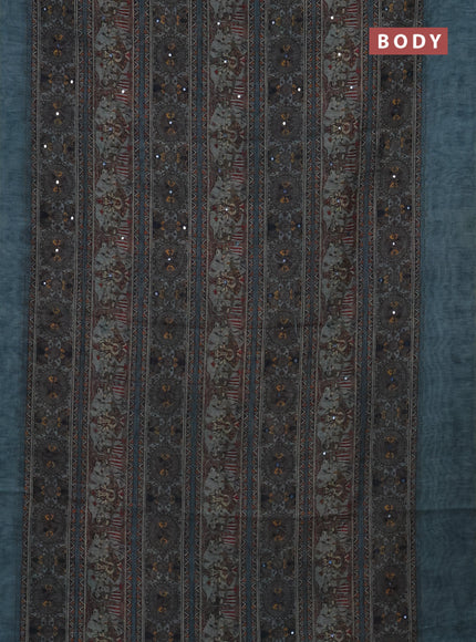 Semi linen saree blue shade with allover madhubani prints & mirror work