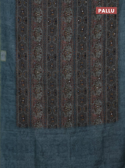 Semi linen saree blue shade with allover madhubani prints & mirror work