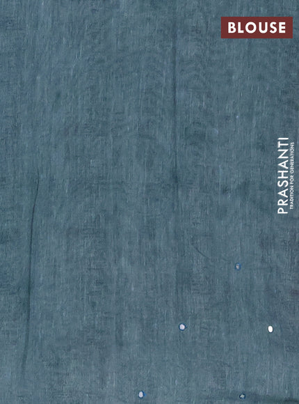 Semi linen saree blue shade with allover madhubani prints & mirror work