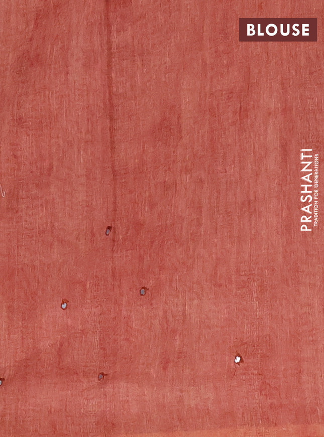 Semi linen saree red shade with allover madhubani prints & mirror work