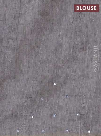 Semi linen saree grey shade with allover madhubani prints & mirror work