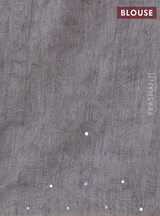 Semi linen saree grey shade with allover madhubani prints & mirror work