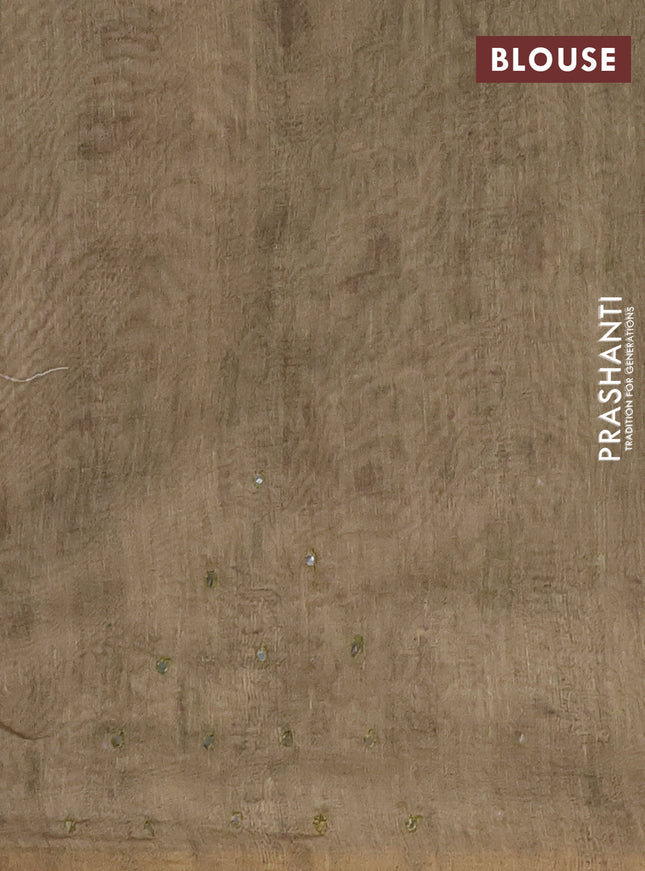 Semi linen saree pista green shade with allover madhubani prints & mirror work