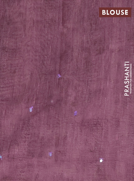 Semi linen saree purple shade with allover madhubani prints & mirror work