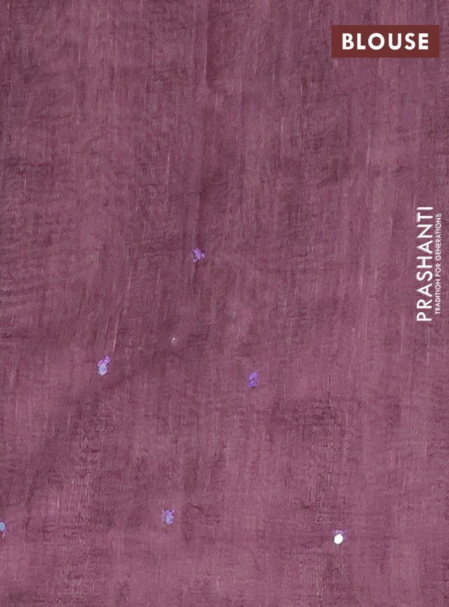 Semi linen saree purple shade with allover madhubani prints & mirror work