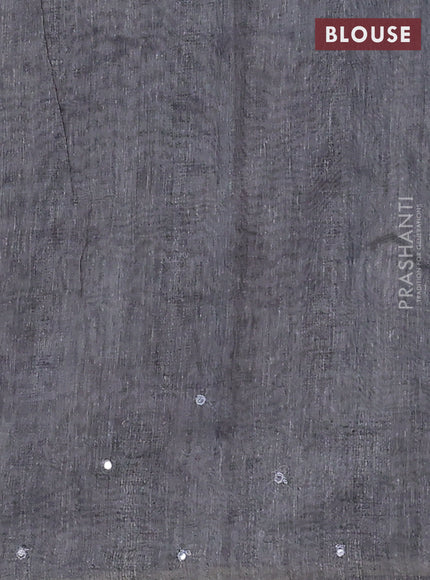 Semi linen saree grey with allover madhubani prints & mirror work