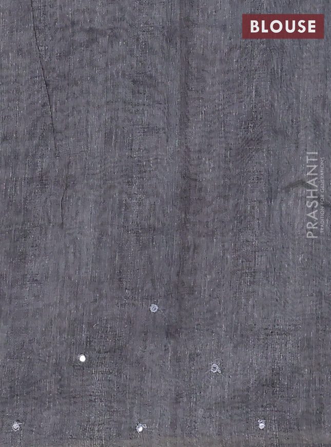 Semi linen saree grey with allover madhubani prints & mirror work