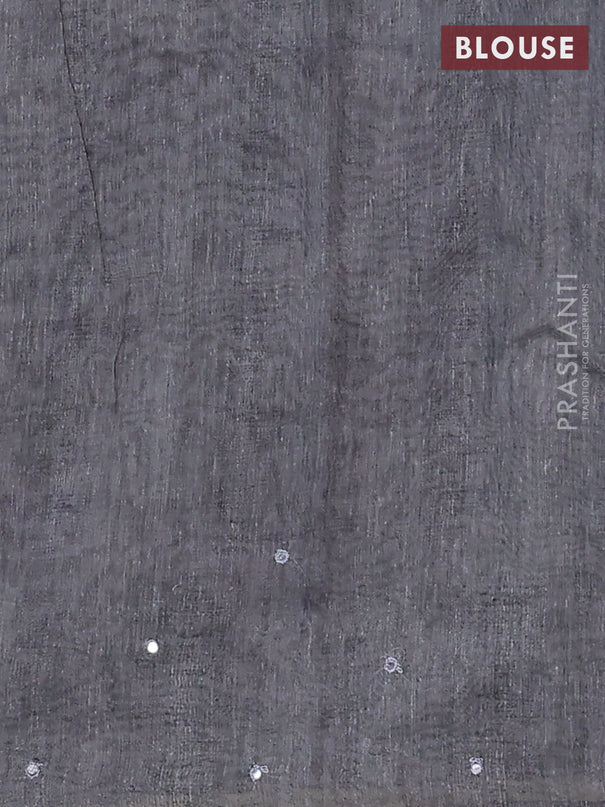 Semi linen saree grey with allover madhubani prints & mirror work