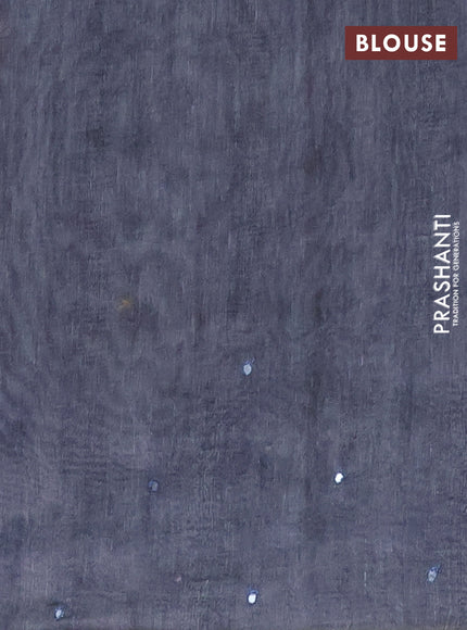 Semi linen saree greyish blue with allover madhubani prints & mirror work