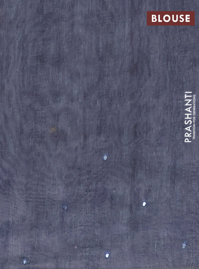 Semi linen saree greyish blue with allover madhubani prints & mirror work