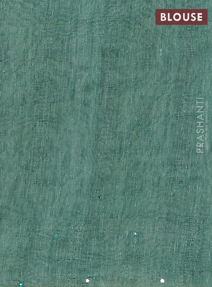 Semi linen saree green shade with allover madhubani prints & mirror work