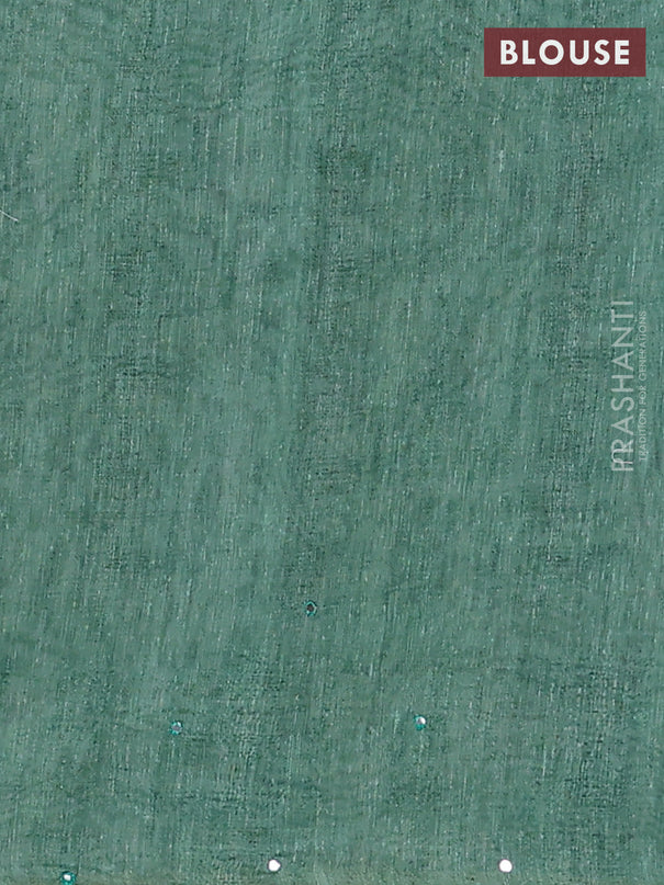 Semi linen saree green shade with allover madhubani prints & mirror work