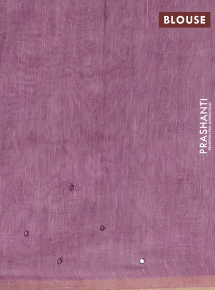 Semi linen saree purple shade with allover madhubani prints & mirror work