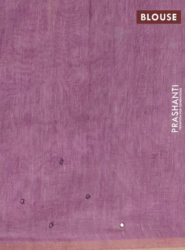 Semi linen saree purple shade with allover madhubani prints & mirror work