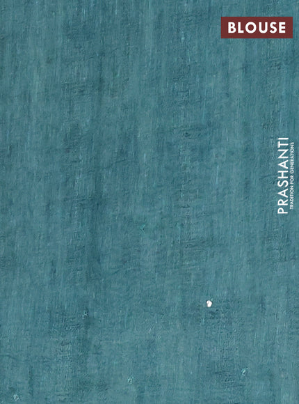 Semi linen saree teal blue with allover madhubani prints & mirror work