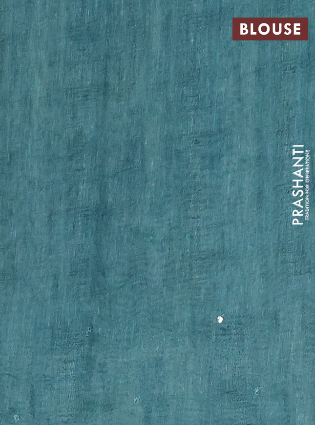 Semi linen saree teal blue with allover madhubani prints & mirror work