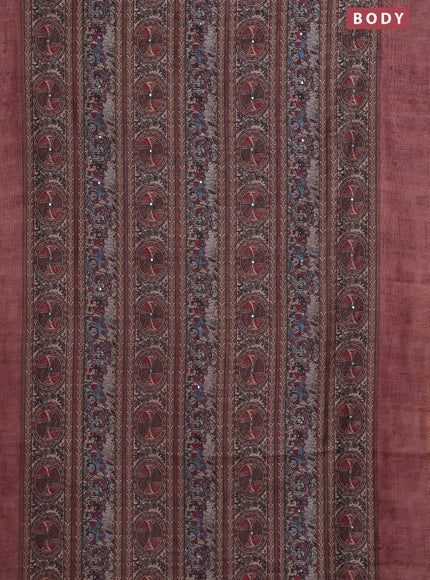 Semi linen saree pastel brown with allover madhubani prints & mirror work