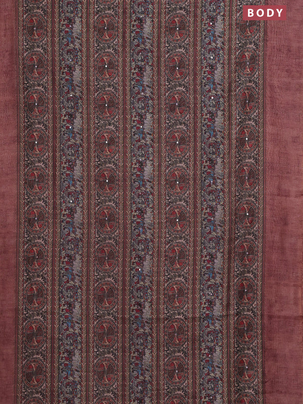 Semi linen saree pastel brown with allover madhubani prints & mirror work