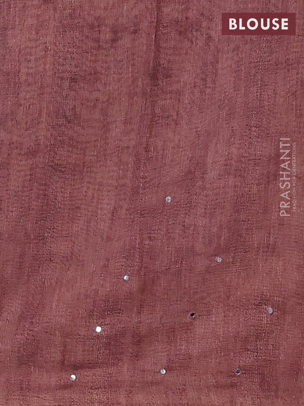 Semi linen saree pastel brown with allover madhubani prints & mirror work