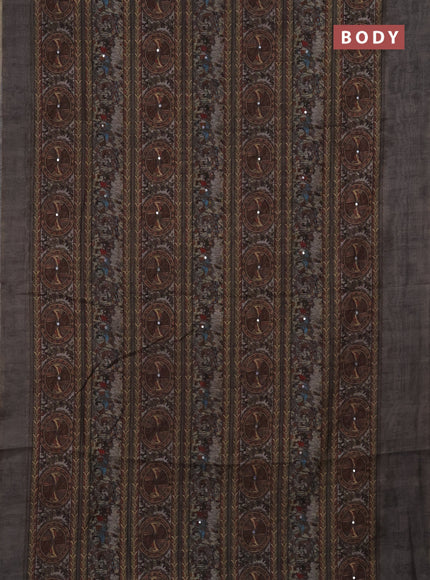 Semi linen saree grey with allover madhubani prints & mirror work