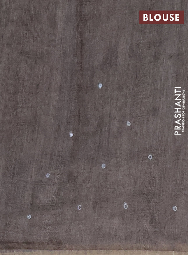 Semi linen saree grey with allover madhubani prints & mirror work