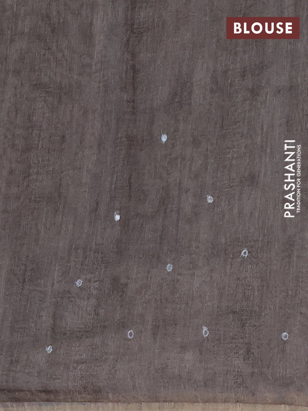 Semi linen saree grey with allover madhubani prints & mirror work