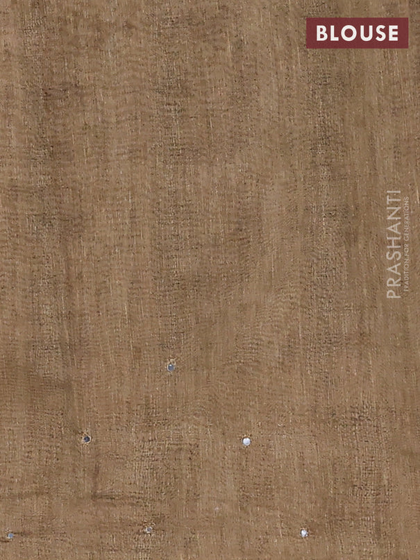 Semi linen saree green shade with allover madhubani prints & mirror work