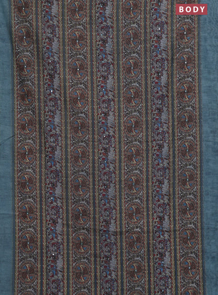 Semi linen saree pastel blue shade with allover madhubani prints & mirror work