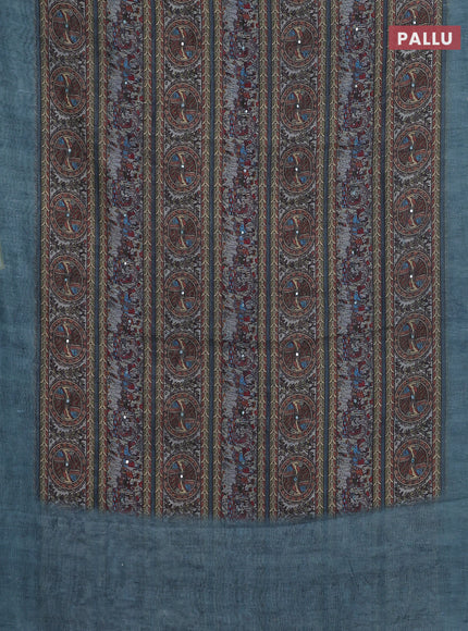 Semi linen saree pastel blue shade with allover madhubani prints & mirror work