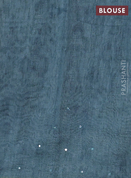 Semi linen saree pastel blue shade with allover madhubani prints & mirror work