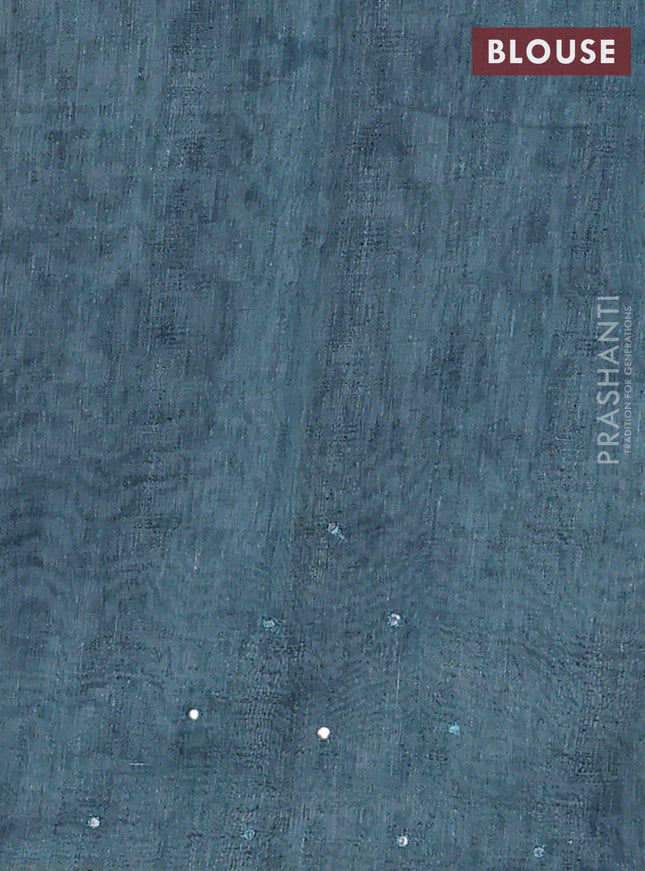 Semi linen saree pastel blue shade with allover madhubani prints & mirror work