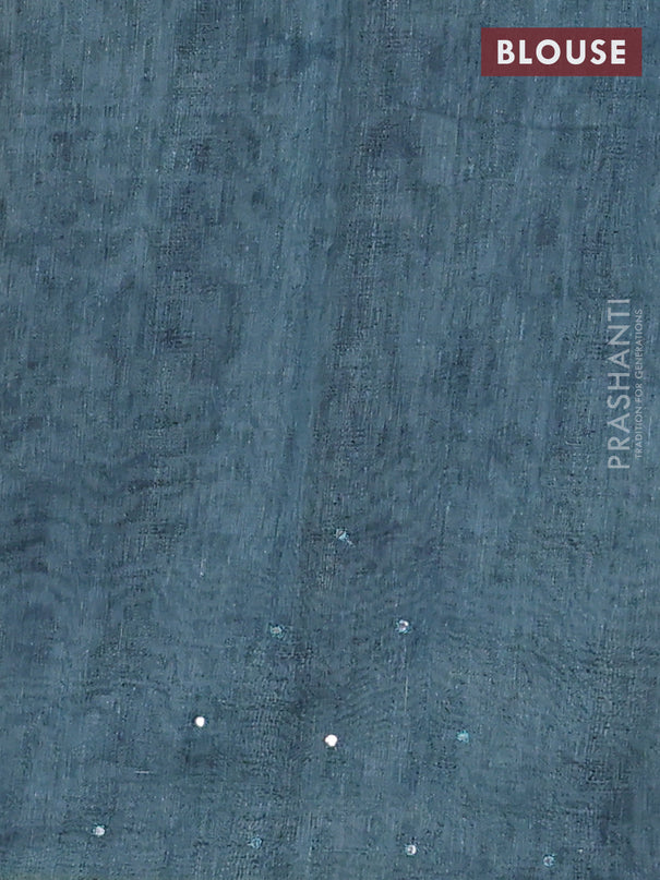 Semi linen saree pastel blue shade with allover madhubani prints & mirror work