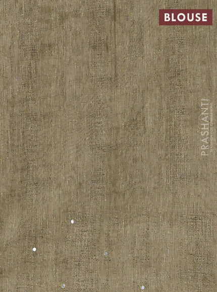 Semi linen saree pista green with allover madhubani prints & mirror work