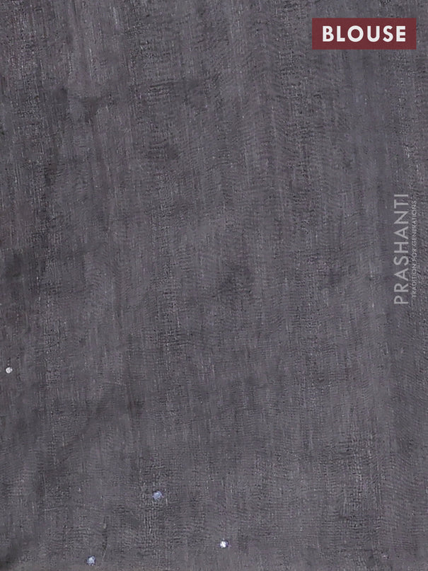 Semi linen saree grey shade with allover madhubani prints & mirror work