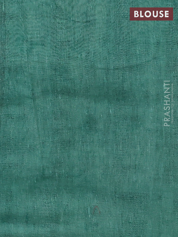 Semi linen saree teal green shade with allover madhubani prints & mirror work