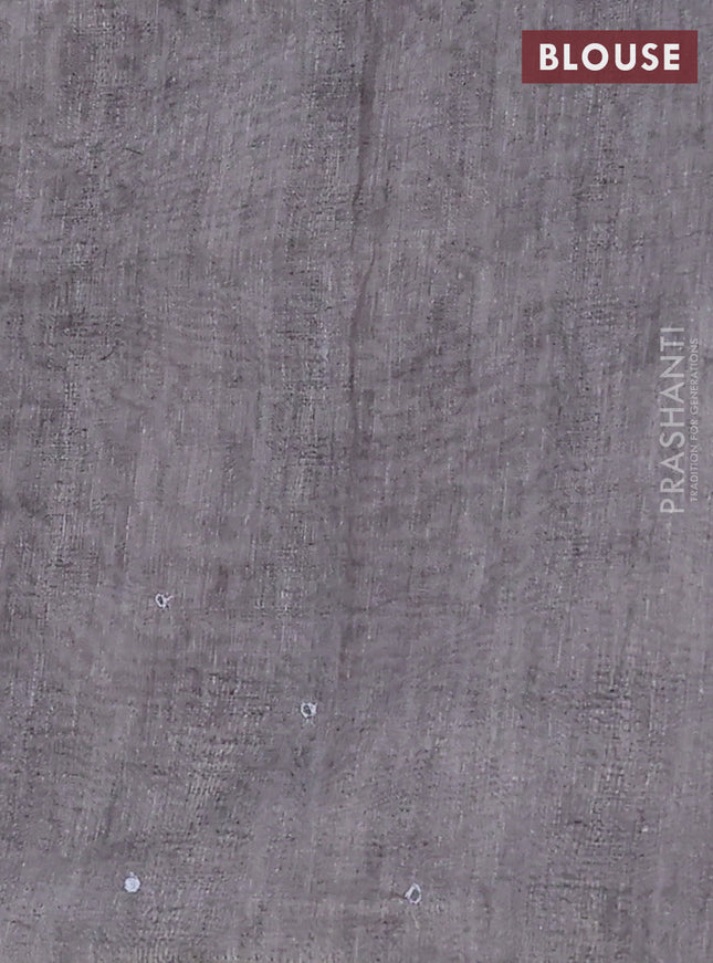 Semi linen saree grey with allover madhubani prints & mirror work