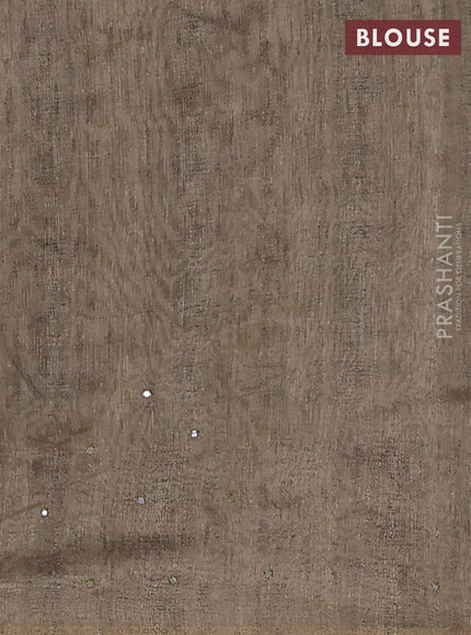 Semi linen saree elaichi green with allover madhubani prints & mirror work