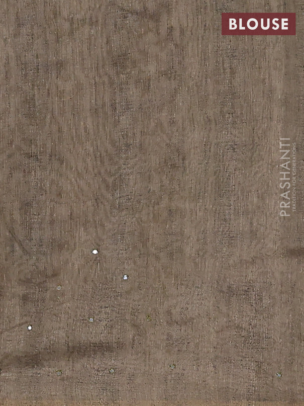 Semi linen saree elaichi green with allover madhubani prints & mirror work