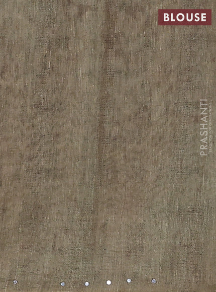 Semi linen saree pastel green with allover madhubani prints & mirror work