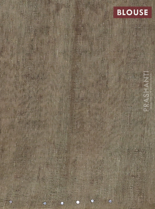 Semi linen saree pastel green with allover madhubani prints & mirror work