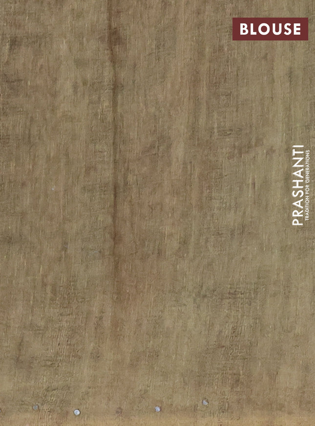 Semi linen saree pastel green with allover madhubani prints & mirror work