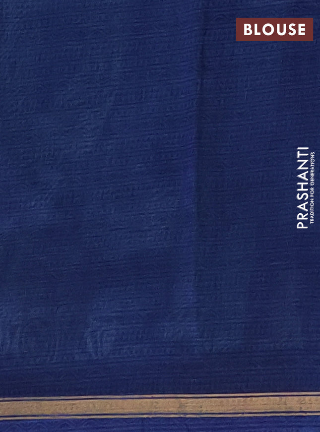 Chanderi silk cotton saree teal blue and blue with allover geometric prints and small zari woven border