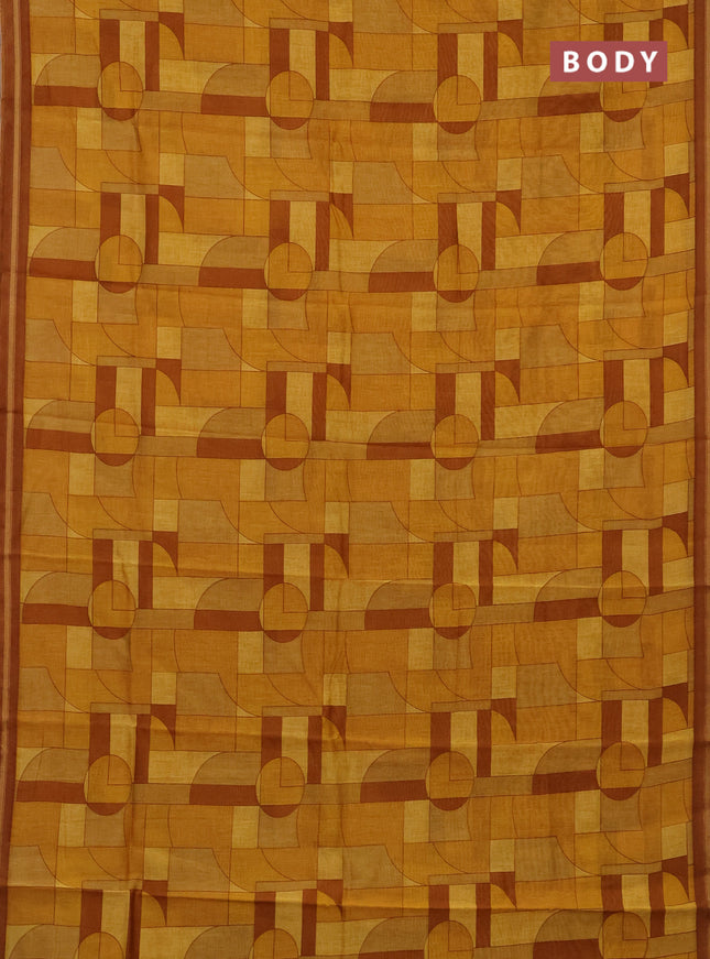 Chanderi silk cotton saree mustard yellow and dark mustard with allover geometric prints and small zari woven border
