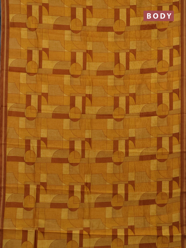 Chanderi silk cotton saree mustard yellow and dark mustard with allover geometric prints and small zari woven border