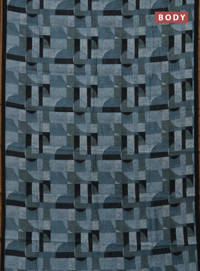Chanderi silk cotton saree grey and black with allover geometric prints and small zari woven border