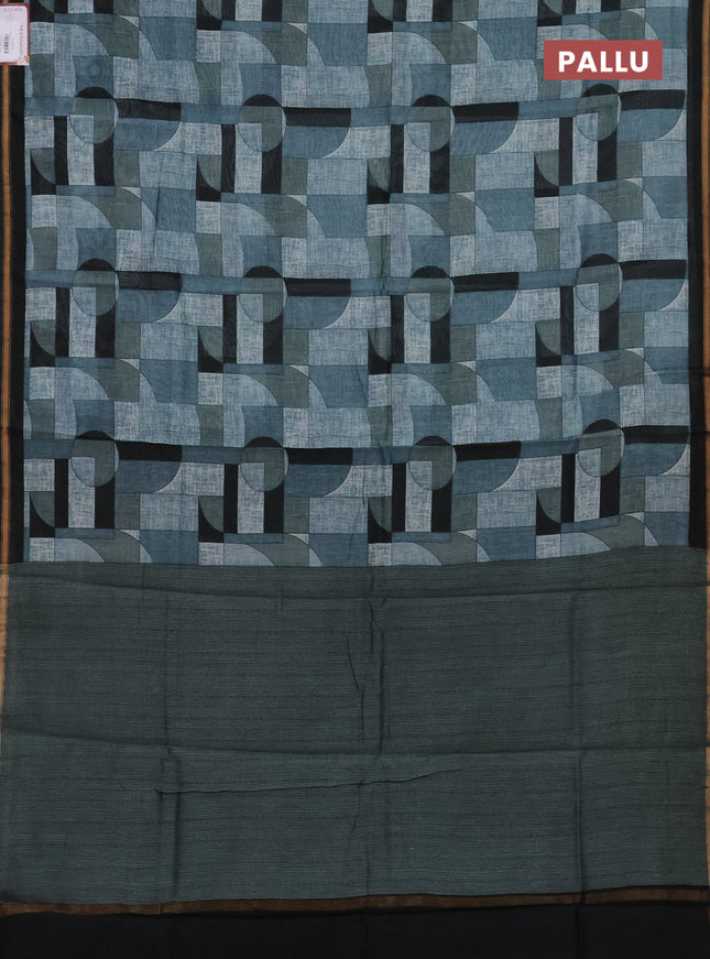 Chanderi silk cotton saree grey and black with allover geometric prints and small zari woven border