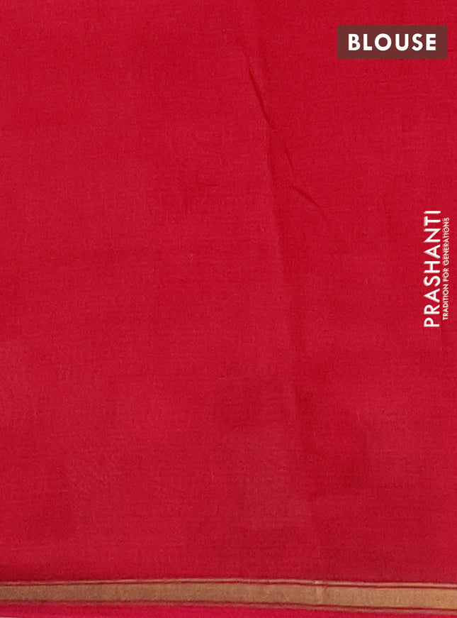 Chanderi silk cotton saree orange red and dark magenta pink with allover geometric prints and small zari woven border