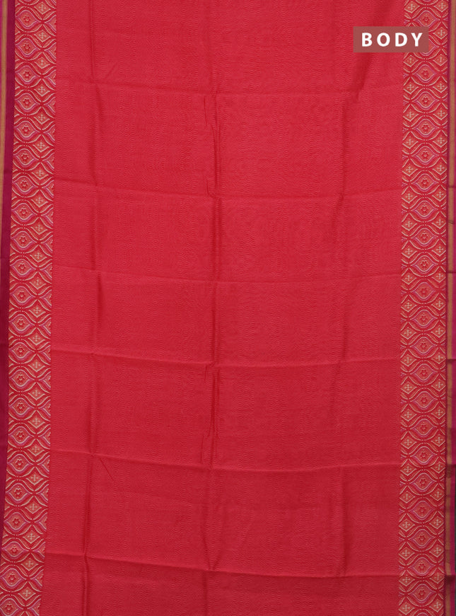 Chanderi silk cotton saree peach pink and magenta pink with allover prints and zari woven border
